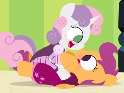 Size: 3200x2400 | Tagged: artist:dtcx97, bed, blushing, clothes, comic, comic:scootaloo & sweetie's night, derpibooru import, explicit source, female, lesbian, safe, scootabelle, scootaloo, shipping, sweetie belle