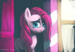 Size: 1000x694 | Tagged: safe, artist:raikoh, derpibooru import, pinkie pie, maud pie (episode), sad, scene interpretation, solo