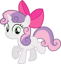 Size: 5704x6000 | Tagged: absurd resolution, accessory theft, apple bloom's bow, artist:medio-cre, bow, cute, derpibooru import, diasweetes, hair bow, hnnng, safe, simple background, solo, somepony to watch over me, sweetie belle, transparent background, vector