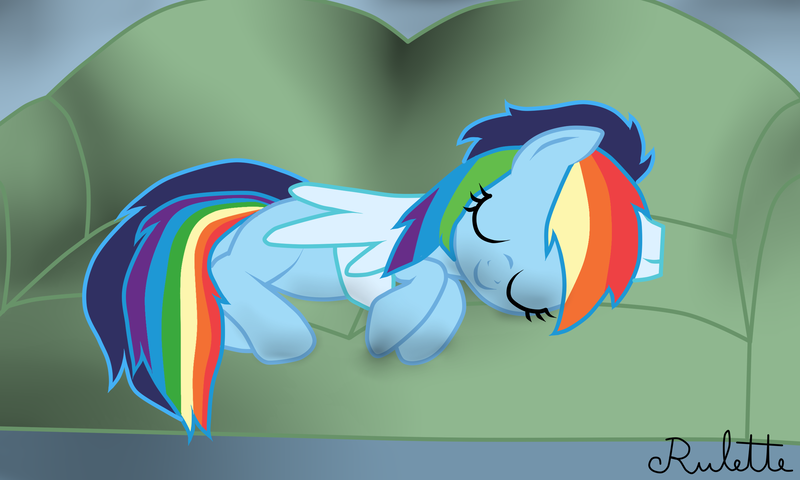 Size: 2500x1500 | Tagged: safe, artist:rulette, derpibooru import, rainbow dash, soarin', female, male, shipping, sleeping, soarindash, straight