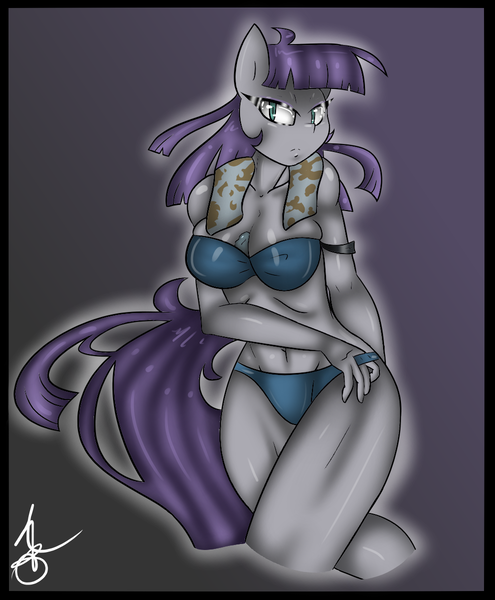 Size: 990x1200 | Tagged: anthro, artist:randomchick144, belly button, between breasts, boulder (pet), bra, breasts, busty maud pie, clothes, derpibooru import, dish towel, erect nipples, female, maud pie, nipple outline, panties, rock, solo, solo female, suggestive, underwear