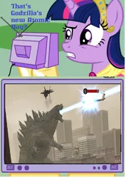 Size: 570x806 | Tagged: safe, derpibooru import, twilight sparkle, twilight sparkle (alicorn), alicorn, kaiju, pony, atomic breath, atomic ray, exploitable meme, female, game, godzilla, godzilla (series), godzilla 2014, godzilla smash 3, mare, meme, obligatory pony, pipeworks, tv meme