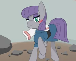 Size: 1000x800 | Tagged: artist:kaiponi, blushing, derpibooru import, looking at you, maud pie, maud pie (episode), rock, safe, solo