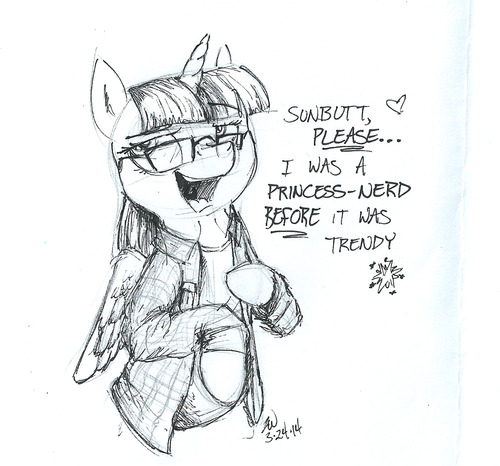 Size: 500x466 | Tagged: safe, artist:thraten, derpibooru import, twilight sparkle, twilight sparkle (alicorn), alicorn, pony, before it was cool, female, glasses, hipster, mare, monochrome, solo