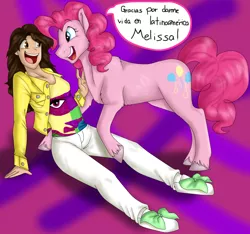 Size: 1981x1853 | Tagged: artist:namygaga, comic, derpibooru import, human, melissa gedeón, pinkie pie, safe, spanish, voice actor