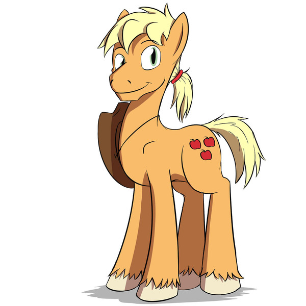 Size: 1280x1280 | Tagged: safe, artist:fuzebox, derpibooru import, applejack, pony, applejack (male), applejack's hat, cowboy hat, hat, male, ponytail, rule 63, simple background, solo, stallion, unshorn fetlocks