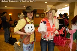 Size: 2048x1365 | Tagged: 2013, applejack, artist:lochlan o'neil, artist needed, basket, belly button, braeburn, clothes, convention, cosplay, costume, derpibooru import, front knot midriff, human, irl, irl human, jeans, midriff, ndk, pants, photo, plushie, safe