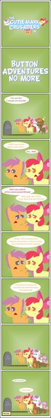 Size: 314x2536 | Tagged: apple bloom, artist:zacatron94, buttongate, button mash, button's adventures, crying, cutie mark crusaders, derpibooru import, drama, grave, safe, scootaloo, sweetie belle