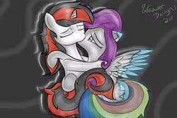 Size: 3000x2000 | Tagged: artist:allyster-black, artist:dylanweaver, artist:weaverdesigns, derpibooru import, fallout equestria, fallout equestria: project horizons, fanfic art, female, gloryjack, kissing, lesbian, oc, oc:blackjack, oc:morning glory (project horizons), oc x oc, safe, shipping, unofficial characters only