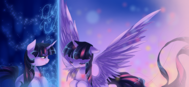 Size: 1040x480 | Tagged: safe, artist:loyaldis, derpibooru import, twilight sparkle, twilight sparkle (alicorn), alicorn, unicorn, cute, future, past, solo, twiabetes