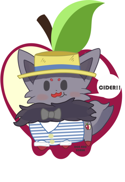 Size: 2140x3101 | Tagged: apple, artist:doneddzorua, chibi, cider, cute, derpibooru import, facial hair, flam, food, moustache, pokefied, pokémon, safe, solo, zorua