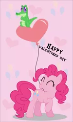 Size: 692x1154 | Tagged: artist:oobrushstrokeoo, balloon, derpibooru import, gummy, heart balloon, holiday, mouth hold, pinkie pie, safe, valentine's day