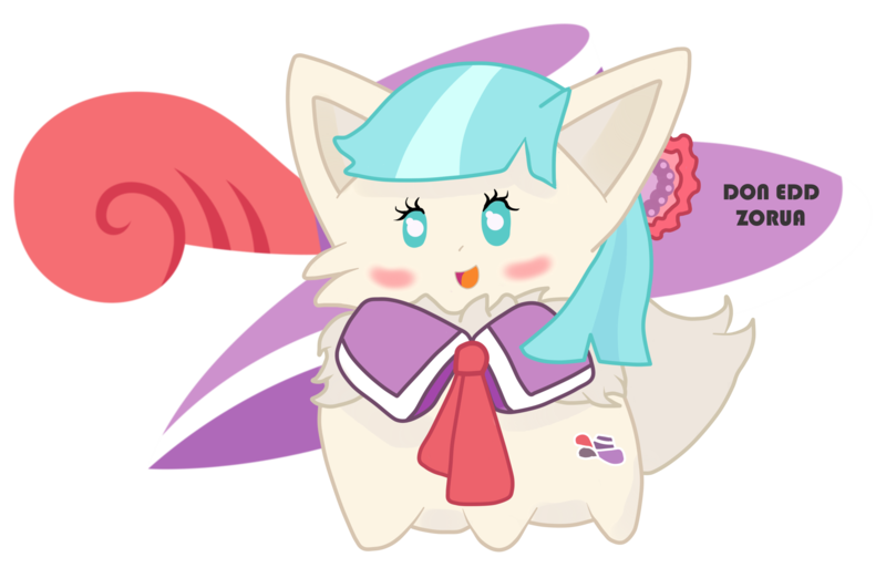 Size: 2118x1382 | Tagged: artist:doneddzorua, chibi, cocobetes, coco pommel, cute, derpibooru import, pokefied, pokémon, safe, solo, zorua