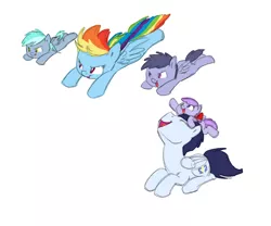 Size: 985x820 | Tagged: safe, artist:carnifex, derpibooru import, rainbow dash, soarin', oc, oc:lockheed, oc:mercury, oc:snowburst, colt, cute, family, female, filly, flying, male, offspring, parent:rainbow dash, parent:soarin', parents:soarindash, shipping, soarindash, straight