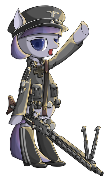 Size: 1494x2484 | Tagged: artist needed, clothes, derpibooru import, epaulettes, gun, hat, heil, machine gun, maud pie, maud pie (episode), mg42, nazi, nazi uniform, peaked cap, pixiv, safe, schutzstaffel, sieg heil, solo, uniform, weapon