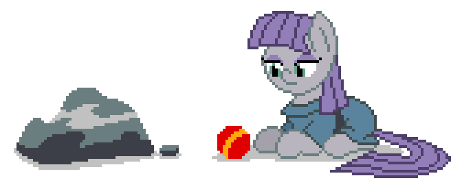 Size: 672x276 | Tagged: safe, artist:mrponiator, derpibooru import, boulder (pet), maud pie, pinkie pie, earth pony, pony, animated, ball, cute, diapinkes, duo, female, how, mare, maudabetes, pixel art, playing, prone, rock, simple background, smiling, sweet dreams fuel, transparent background, when she smiles