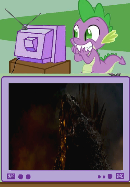 Size: 559x802 | Tagged: derpibooru import, exploitable meme, godzilla, godzilla 2014, godzilla (series), kaiju, meme, obligatory pony, safe, spike, tv meme