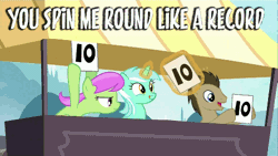 Size: 500x281 | Tagged: animated, dead or alive (band), derpibooru import, doctor whooves, leap of faith, loop, lyra heartstrings, meme, merry may, safe, song reference, spinning, time turner, you spin me right round, you spin me round (like a record) (dead or alive)
