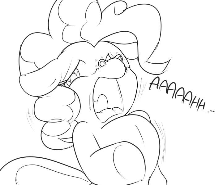 Size: 708x596 | Tagged: artist:n@ndo, chest, crying, derpibooru import, eye, eyes, fetish, grayscale, lineart, monochrome, nostril flare, nostrils, open mouth, pinkie pie, pre sneeze, puffed chest, ready to sneeze, safe, simple background, sneezing, sneezing fetish, solo, teary eyes, white background