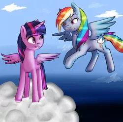 Size: 1024x1020 | Tagged: safe, artist:keyace, derpibooru import, rainbow dash, twilight sparkle, twilight sparkle (alicorn), alicorn, pony, female, mare