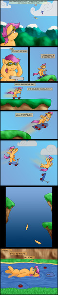 Size: 600x3032 | Tagged: safe, artist:digoraccoon, derpibooru import, scootaloo, comic, crying, feels, goggles, right in the feels, sad, scene interpretation, scootaloo can't fly, scooter, the feels, toy story