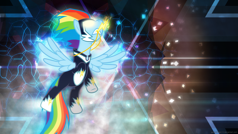 Size: 2560x1440 | Tagged: artist:game-beatx14, artist:lahirien, derpibooru import, power ponies, power ponies (episode), rainbow dash, safe, solo, wallpaper, zapp