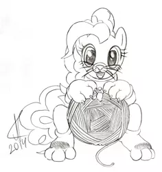 Size: 1795x1902 | Tagged: animal costume, artist:hope(n forever), behaving like a cat, cat, cat costume, clothes, collar, costume, cute, derpibooru import, disguise, mittens, monochrome, pinkie cat, pinkie pie, safe, solo, traditional art, yarn, yarn ball