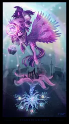 Size: 1100x1972 | Tagged: safe, artist:cosmicunicorn, derpibooru import, tree of harmony, twilight sparkle, twilight sparkle (alicorn), alicorn, pony, seraph, seraphicorn, princess twilight sparkle (episode), apotheosis, castle of the royal pony sisters, color porn, multiple wings, mystery box of plot importance, ruins, solo, surreal, transcendence, wings