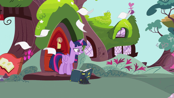 Size: 576x324 | Tagged: safe, derpibooru import, screencap, twilight sparkle, twilight sparkle (alicorn), alicorn, pony, testing testing 1-2-3, animated, book, female, mare, paper, solo