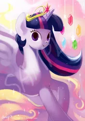 Size: 600x846 | Tagged: safe, artist:amy30535, derpibooru import, twilight sparkle, twilight sparkle (alicorn), alicorn, pony, element of generosity, element of honesty, element of kindness, element of laughter, element of loyalty, element of magic, elements of harmony, female, looking at you, mare, sample, solo, wip