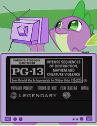 Size: 464x604 | Tagged: derpibooru import, exploitable meme, godzilla 2014, godzilla (series), meme, mpaa, obligatory pony, pg-13, safe, spike, tv meme