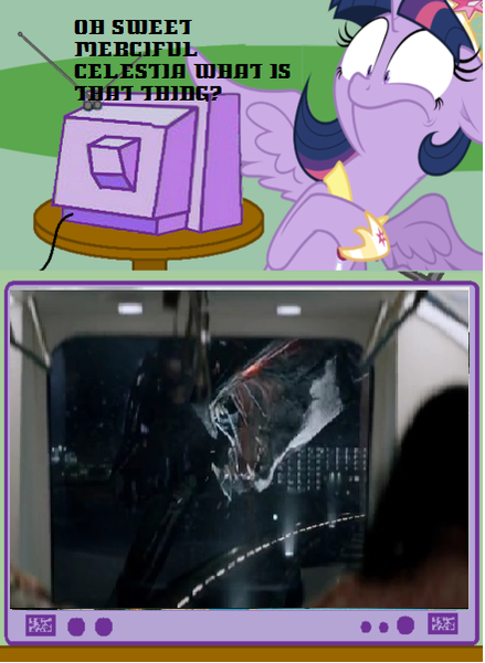 Size: 440x601 | Tagged: safe, derpibooru import, twilight sparkle, twilight sparkle (alicorn), alicorn, pony, exploitable meme, female, godzilla (series), godzilla 2014, hokmuto, mare, meme, muto, obligatory pony, tv meme