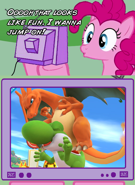 Size: 563x771 | Tagged: charizard, derpibooru import, exploitable meme, meme, nintendo, obligatory pinkie, obligatory pony, out of context, pinkie pie, pokémon, suggestive, super mario bros., super smash bros., super smash bros. 4, tv meme, yoshi, yoshizard