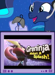 Size: 512x700 | Tagged: artist:bronynel, derpibooru import, exploitable meme, gamer luna, greninja, meme, obligatory pony, pokémon, princess luna, safe, super smash bros., super smash bros. 4, tv meme