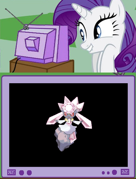 Size: 562x740 | Tagged: artist:bronynel, derpibooru import, diancie, exploitable meme, meme, obligatory pony, pokémon, pokémon x and y, rarity, safe, tv meme