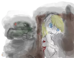 Size: 421x332 | Tagged: artist:candydealer:, blood, derpibooru import, fence, flockmod, fog, injured, nazi, oc, oc:aryanne, semi-grimdark, tank (vehicle), unofficial characters only, war, war never changes, weapon