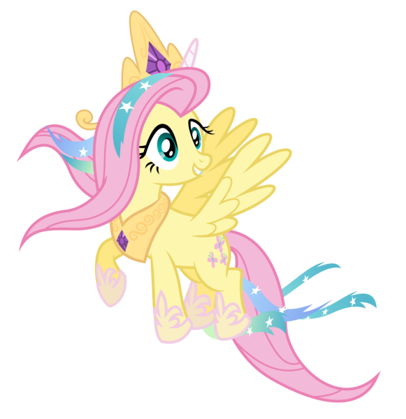 Size: 6000x6196 | Tagged: safe, artist:masem, derpibooru import, fluttershy, pegasus, pony, testing testing 1-2-3, .svg available, absurd resolution, celestia costume, celestia's crown, clothes, cosplay, costume, crown, fake horn, female, flying, jewelry, mare, peytral, regalia, shylestia, simple background, solo, spread wings, transparent background, vector, wings