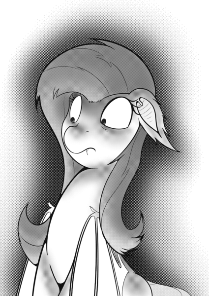 Size: 1075x1518 | Tagged: safe, artist:krucification, derpibooru import, fluttershy, bat pony, pony, bats!, bat ponified, feedback requested, flutterbat, monochrome, race swap, solo, tumblr