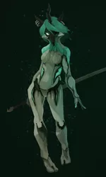 Size: 1240x2063 | Tagged: anthro, artist:weisdrachen, crossover, cyberpunk, derpibooru import, nyx (warframe), plantigrade anthro, queen chrysalis, safe, solo, sword, warframe, weapon