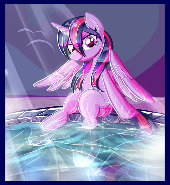 Size: 3200x3500 | Tagged: suggestive, artist:xwhitedreamsx, derpibooru import, twilight sparkle, twilight sparkle (alicorn), alicorn, pony, bath, female, mare, solo, water, wet, wet mane