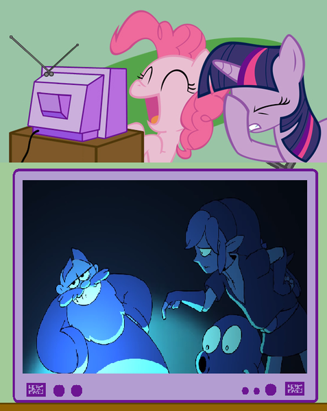 Size: 593x746 | Tagged: derpibooru import, exploitable meme, facehoof, laughing, link, meme, mixed reactions, obligatory pony, old man, old man (legend of zelda), pinkie pie, starbomb, suggestive, the legend of zelda, tv meme, twilight sparkle