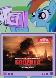 Size: 433x594 | Tagged: alexandre desplat, derpibooru import, exploitable meme, godzilla, godzilla 2014, godzilla (series), kaiju, meme, music, obligatory pony, possible spoilers, rainbow dash, safe, soundtrack, tv meme