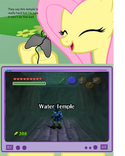 Size: 620x771 | Tagged: derpibooru import, exploitable meme, fluttershy, fs doesn't know what she's getting into, link, meme, obligatory pony, safe, tempting fate, that one level, the legend of zelda, the legend of zelda: ocarina of time, this will end in tears, tv meme