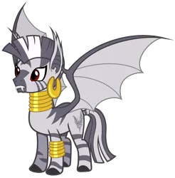 Size: 5900x6000 | Tagged: safe, artist:magister39, derpibooru import, zecora, bat pony, bat pony zebra, hybrid, vampire, zebra, zony, bats!, absurd resolution, bat ponified, ear piercing, earring, ear tufts, fangs, female, jewelry, leg rings, mare, neck rings, piercing, race swap, simple background, solo, spread wings, transparent background, vector, wings