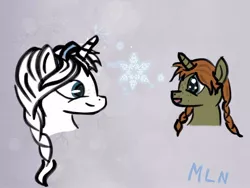 Size: 2048x1536 | Tagged: anna, artist:mylittleninja, braid, derpibooru import, disney, elsa, foal, frozen (movie), ponytail, safe, snow, snowflake