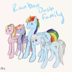 Size: 4000x4000 | Tagged: artist:sydfreak2, derpibooru import, oc, oc:hot shot, oc:rainbow twist, oc:sora, offspring, offspring's offspring, older, parent:oc:hot shot, parent:oc:prep, parent:rainbow dash, parent:soarin', parents:oc x oc, parents:soarindash, rainbow dash, safe, simple background, white background