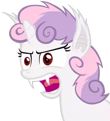 Size: 5450x6000 | Tagged: safe, artist:magister39, derpibooru import, sweetie belle, bat pony, pony, vampire, bats!, absurd resolution, angry, bat ponified, fangs, race swap, rage, simple background, solo, sweetie bat, transparent background, vector