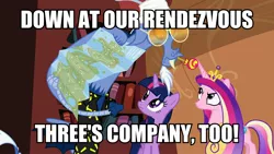 Size: 1920x1080 | Tagged: safe, derpibooru import, screencap, discord, princess cadance, twilight sparkle, twilight sparkle (alicorn), alicorn, draconequus, pony, three's a crowd, caption, fear and loathing in las vegas, female, hunter s. thompson, image macro, male, mare, meme, text, three's company