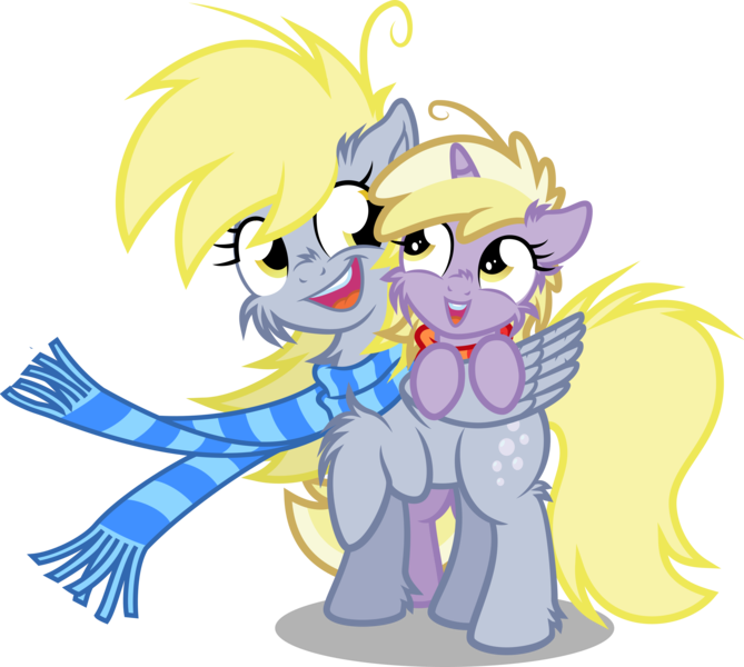Size: 6687x6000 | Tagged: safe, artist:agamnentzar, derpibooru import, derpy hooves, dinky hooves, pegasus, pony, absurd resolution, clothes, equestria's best daughter, equestria's best mother, female, fluffy, mare, scarf, simple background, transparent background, vector