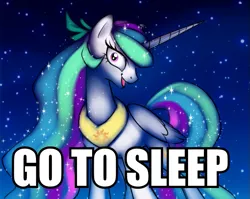 Size: 613x488 | Tagged: artist:sakuyamon, askeostwilightsparkle, caption, derpibooru import, don't go to bed, go to bed, go to sleep, image macro, meme, princess celestia, roflbot, safe, solo, spookylestia, text, tumblr